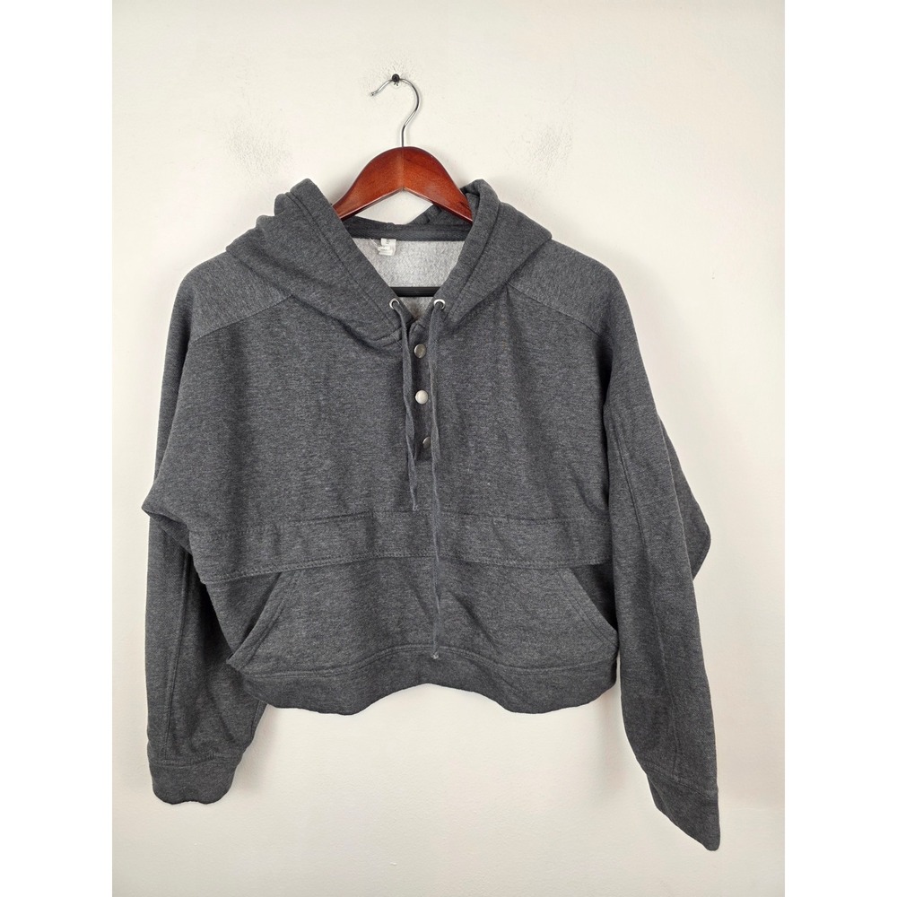 Daily Practice Gray Cropped Hoodie Snap Neck Drawstring‎ Pockets Size Small